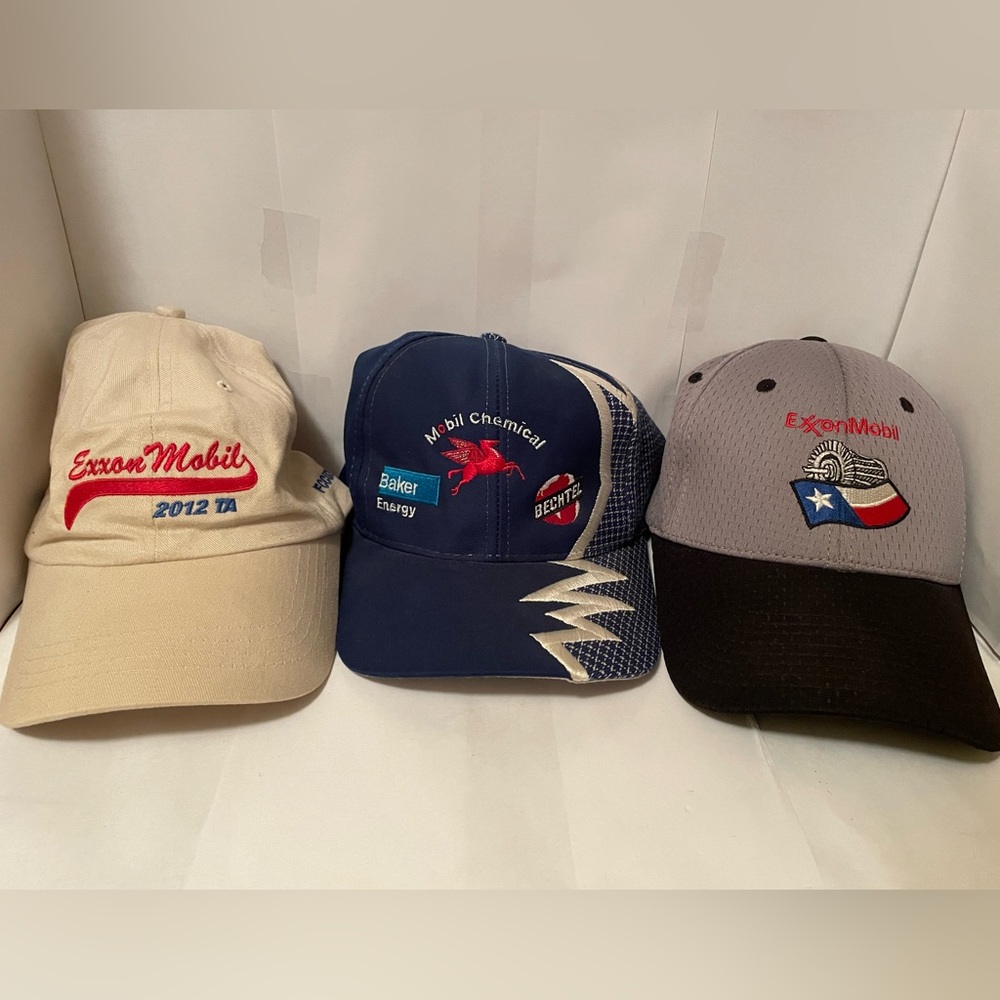 Lot of three Exxon Mobil adjustable hat/caps
